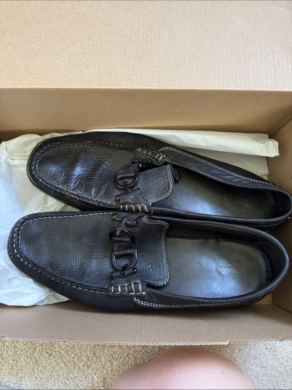 Donald J. Pliner Men's Black Leather Loafers with Bit Accent